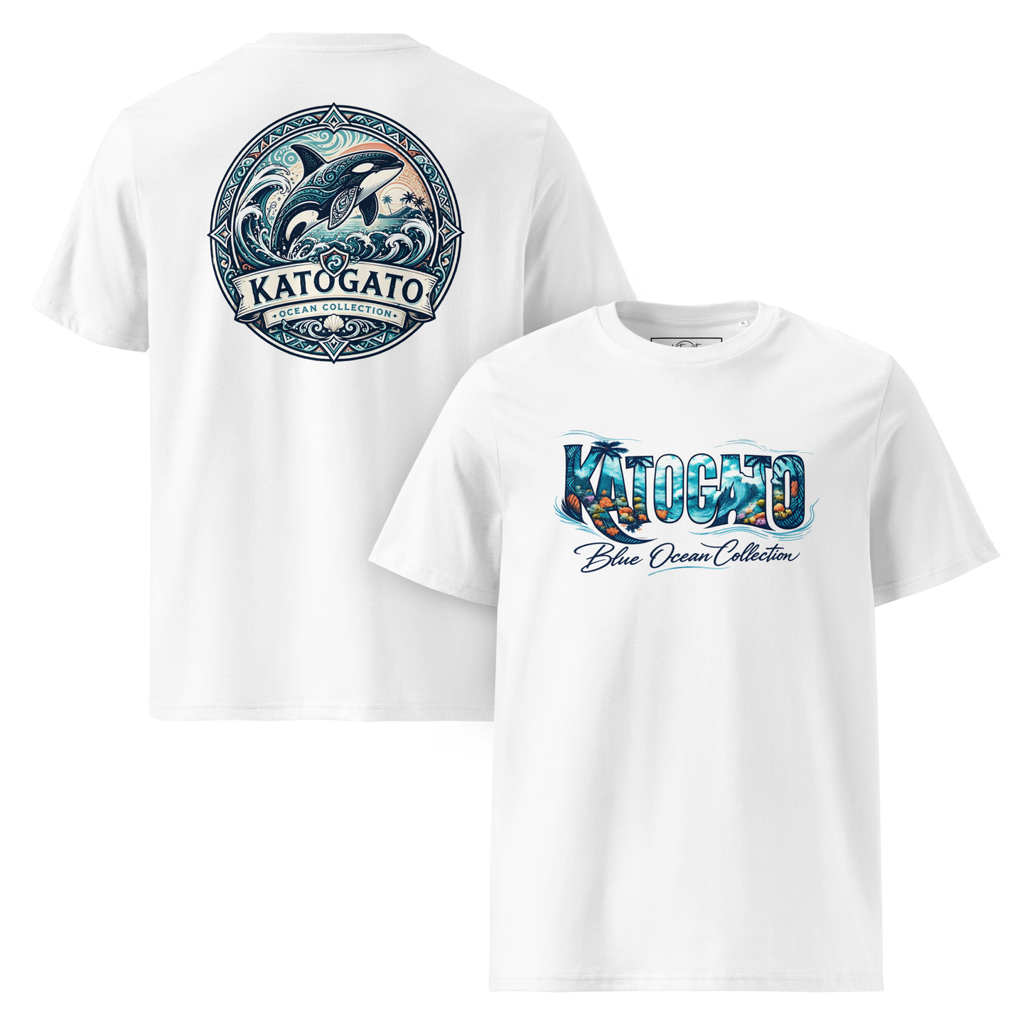Katogato Ocean Collection - “Orca“  Herren Bio T-Shirt-Vorne & Hinten