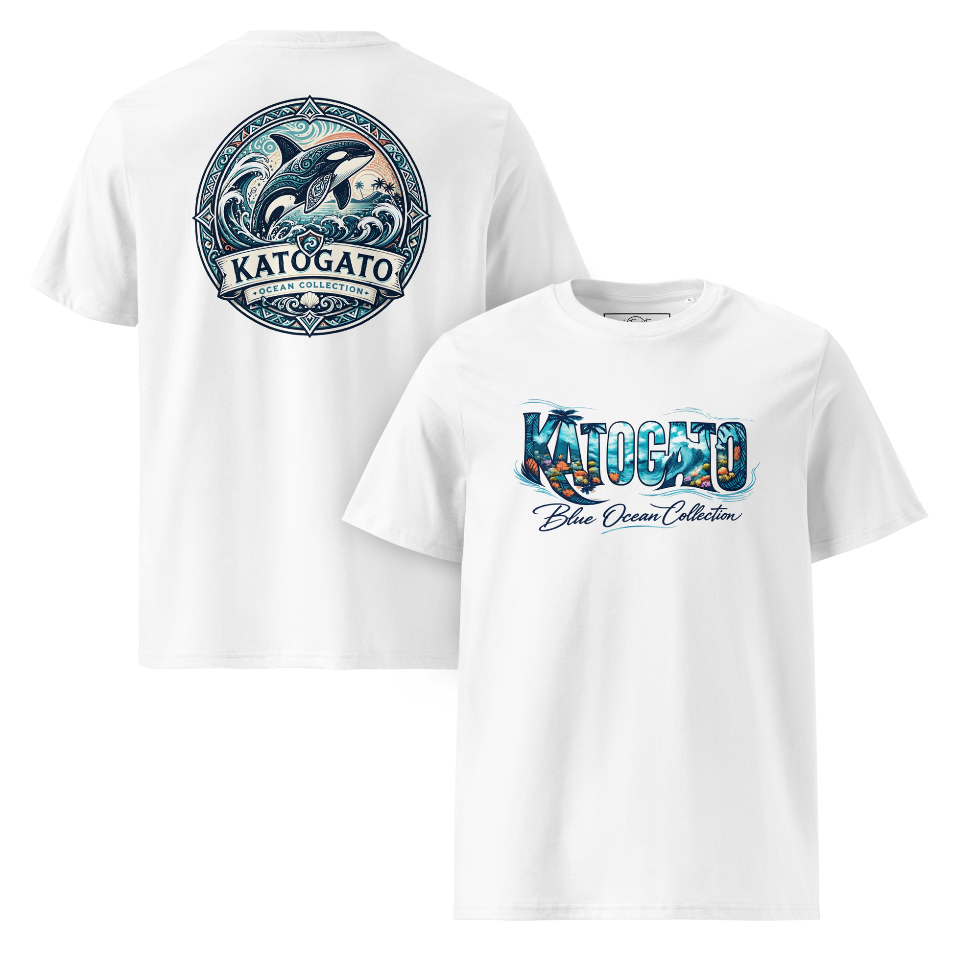Katogato Ocean Collection - “Orca“  Herren Bio T-Shirt-Vorne & Hinten
