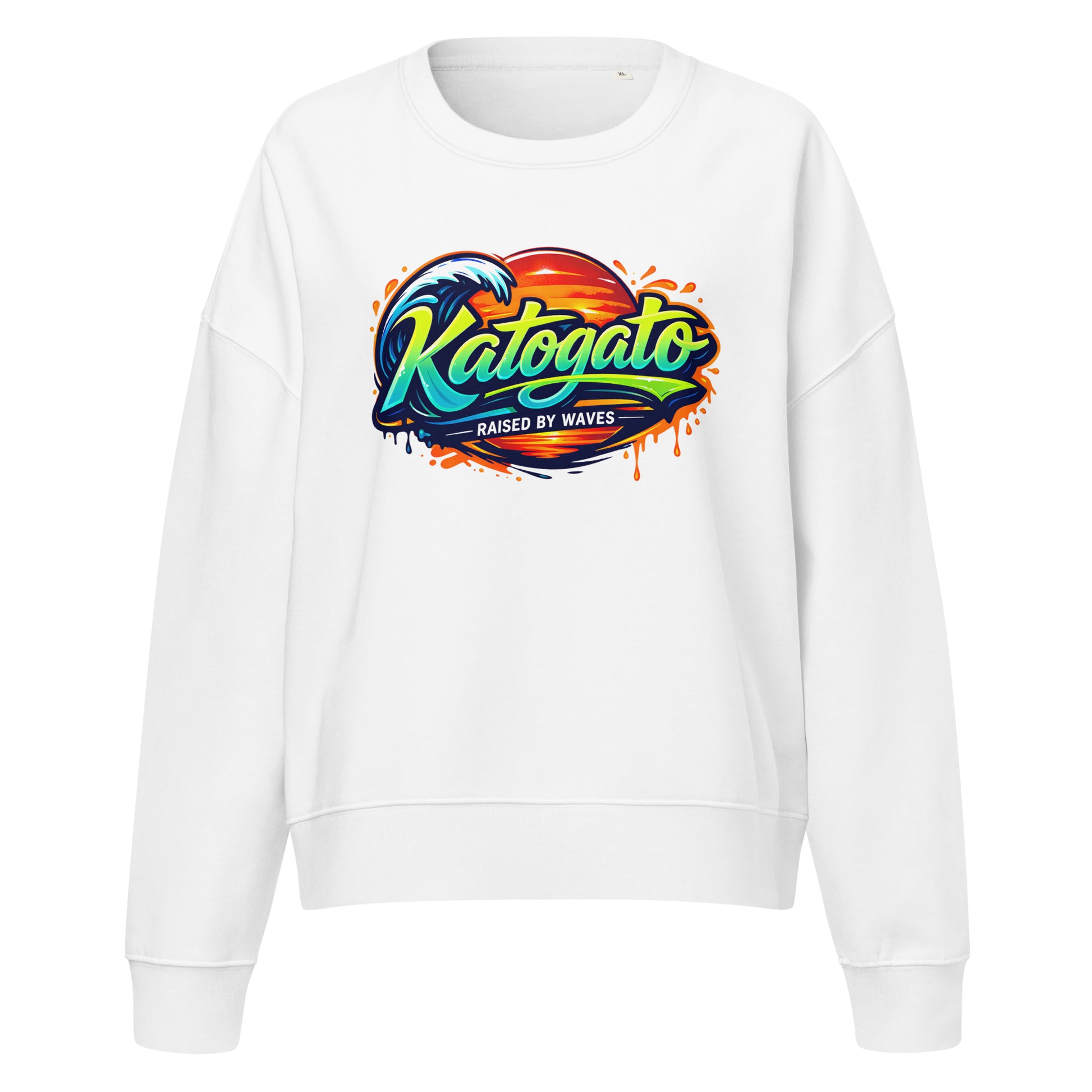 Katogato “Raised by Waves“ Damen Bio-Pullover mit Rundhalsausschnitt-Vorne
