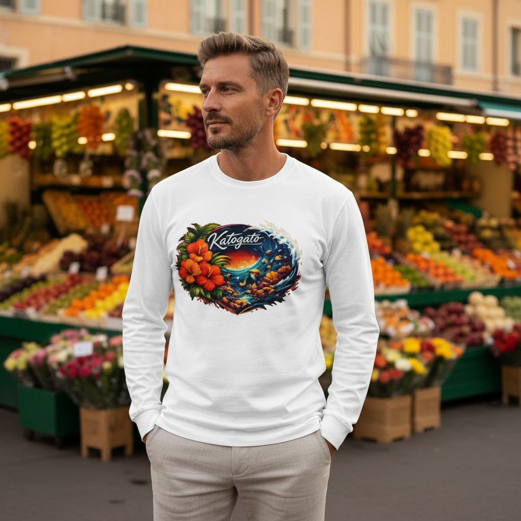 Katogato „Reef Bloom Heart“ Herren-Langarmshirt