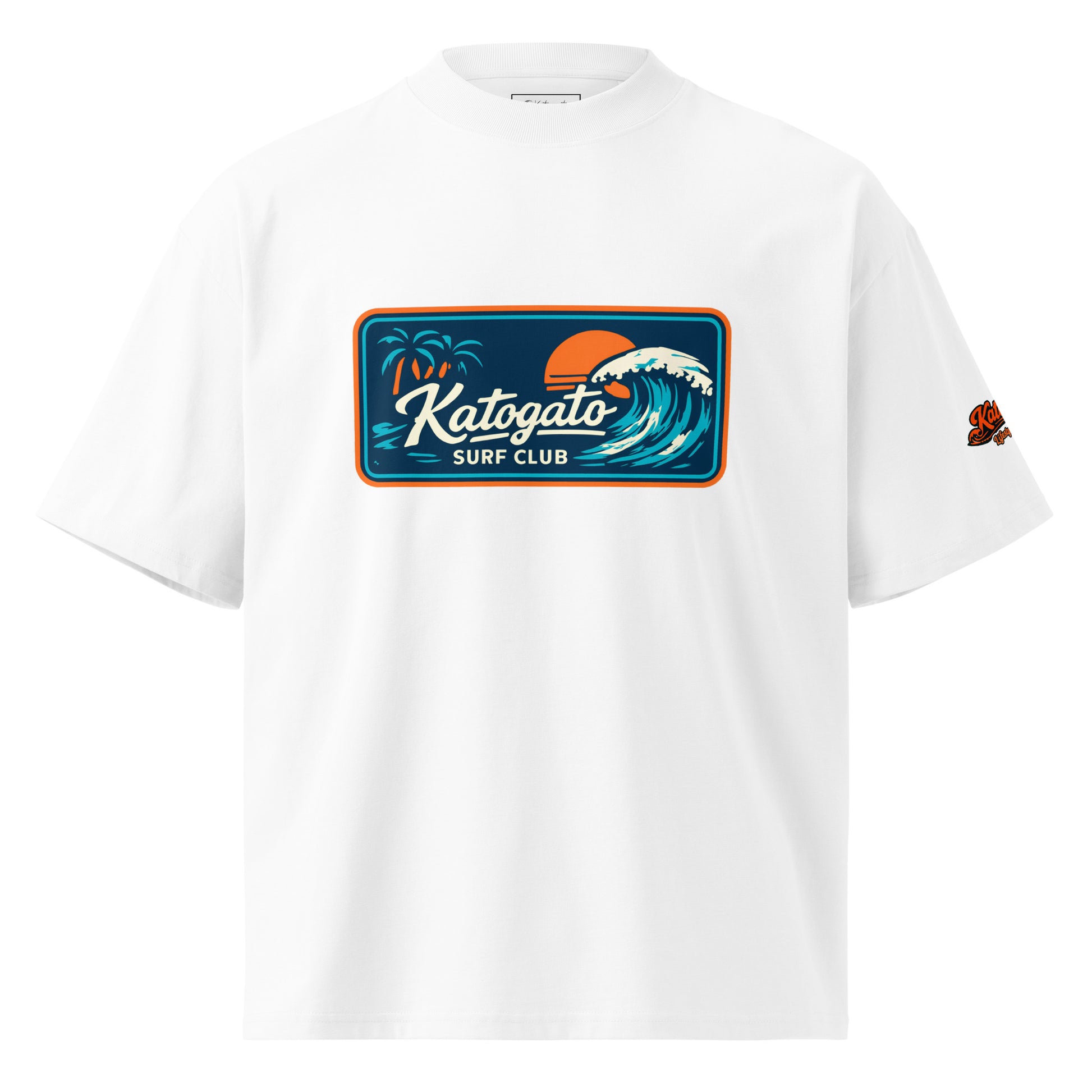 Katogato “Surf Club“ -organic-oversized-high-neck-t-shirt-white-front