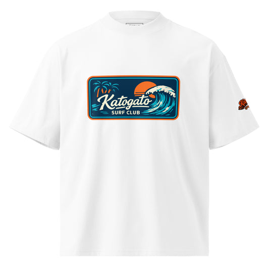 Katogato “Surf Club“ -organic-oversized-high-neck-t-shirt-white-front