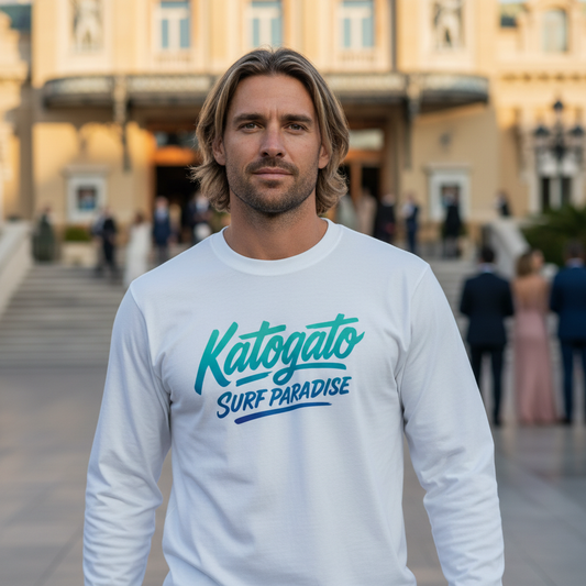Katogato Longsleeve mit Katogato Surf Paradise Typo Design für Herren