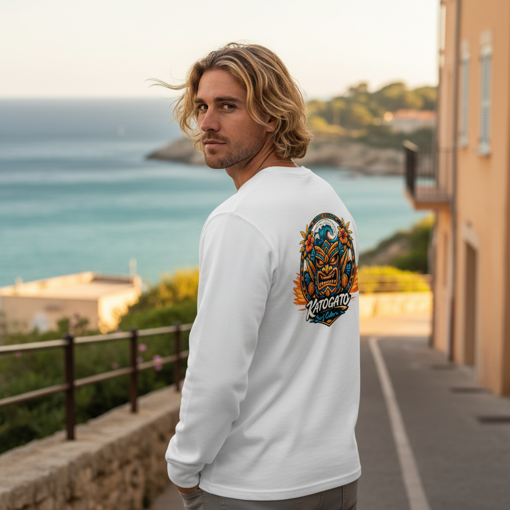 Katogato «Tiki Surf Culture» T-shirt manches longues pour hommes