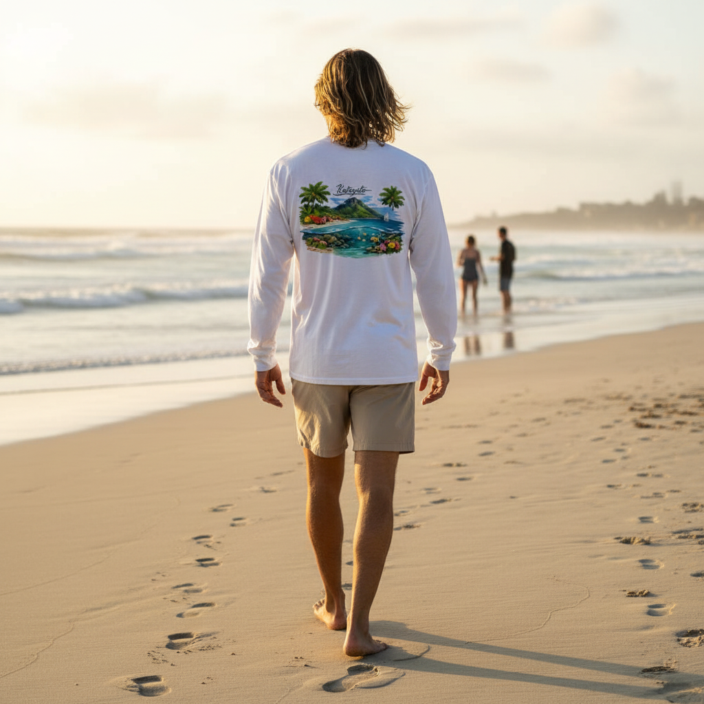 Katogato Longsleeve mit Insel Surf Design für Herren