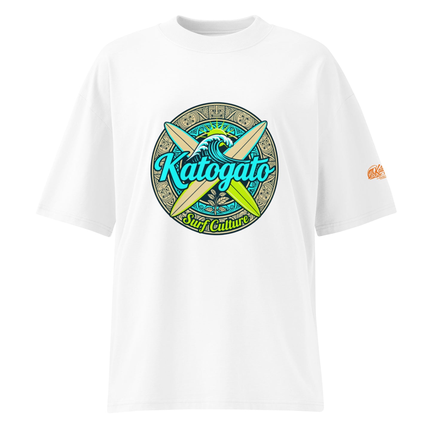 Katogato-surf-culture-unisex-organic-oversized-high-neck-t-shirt-white-front