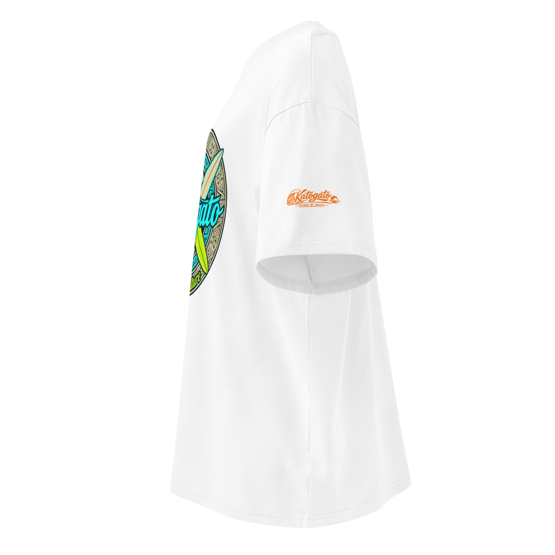 Katogato-surf-culture-unisex-organic-oversized-high-neck-t-shirt-white-side
