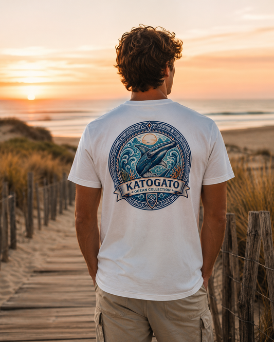 Katogato Ocean Collection - “Galapagos Whale“  Herren Bio T-Shirt Back View
