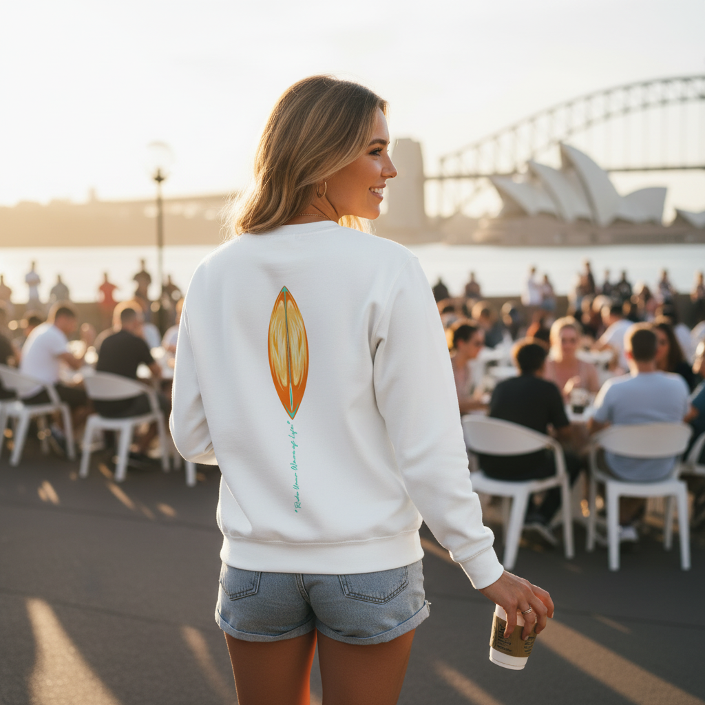 Katogato "Born in Waves" Damen-crew-neck-sweatshirt-white-rear