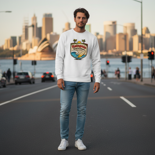 Katogato "Born in Waves" Herren-crew-neck-sweatshirt-white-front