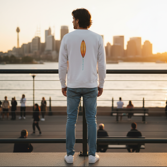 Katogato "Born in Waves" Herren-crew-neck-sweatshirt-white-rear