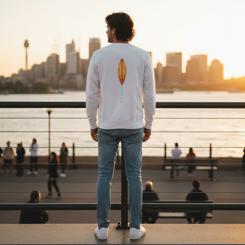 Katogato "Born in Waves" Herren-crew-neck-sweatshirt-white-rear