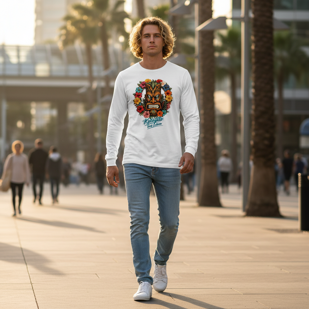 Katogato "Surf Culture Tiki" Langärmeliges Herren -Shirt