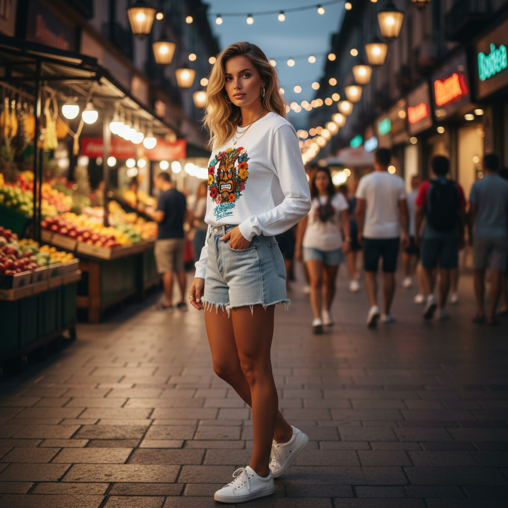 Katogato "Surf Culture Tiki" Langarm Damen -Shirt
