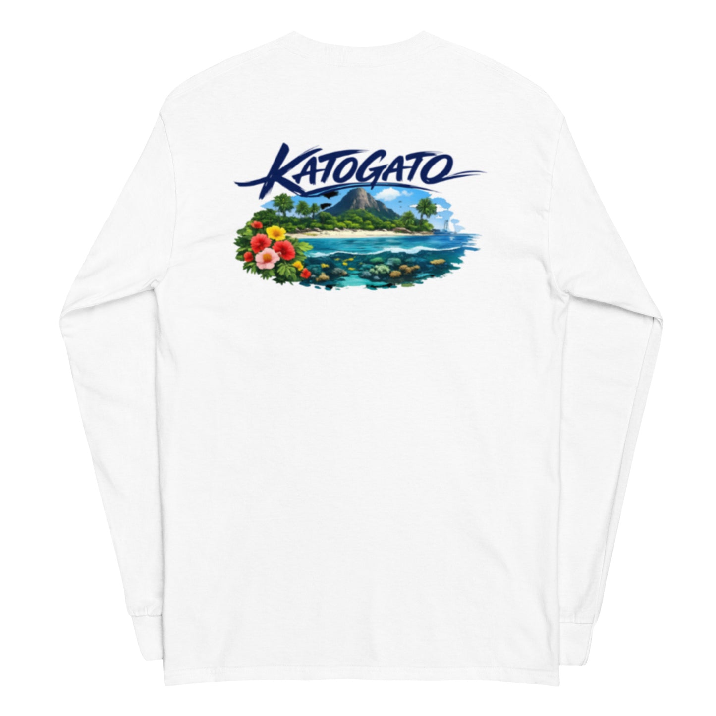 Katogato Surf Hoodie in Weiß mit tropischem Inselmotiv