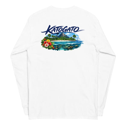 Katogato Surf Hoodie in Weiß mit tropischem Inselmotiv